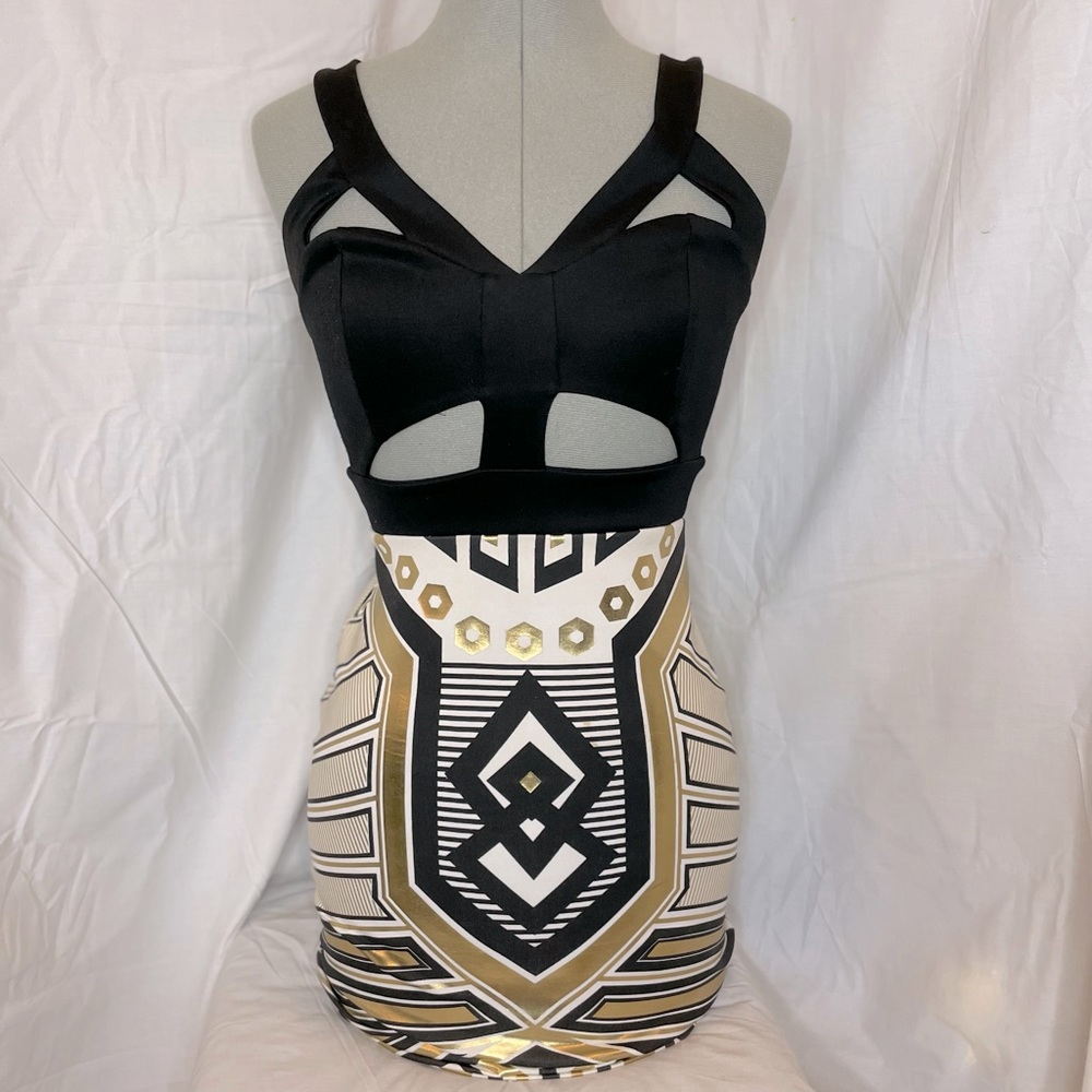 Black and Gold Aztec bodycon dress